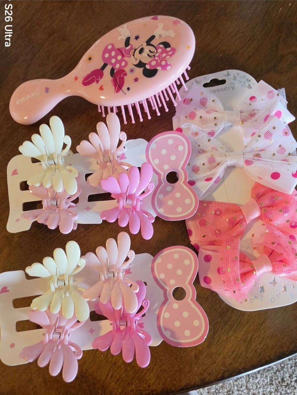 Pink Hair Brush & Bow Clip Set for Kids